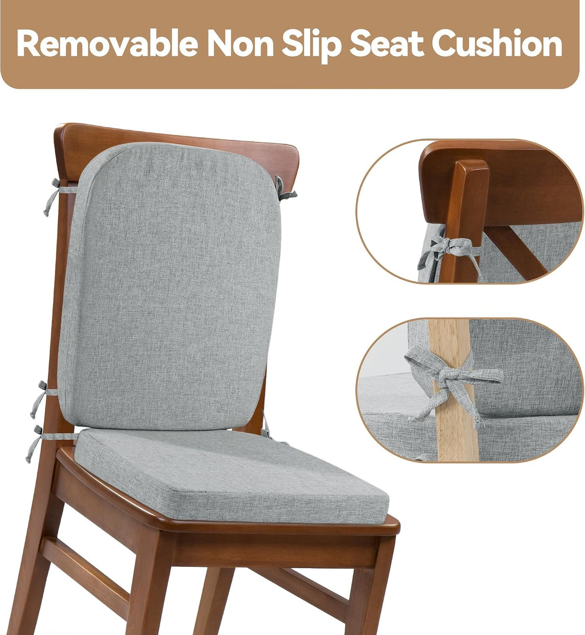 HOMBYS Kitchen Chair Back Cushion & Seat Cushion, Dining Room Chair Cushions,Seat Cushions for Kitchen Chairs,High Density Foam Seat Pad & Backrest,Chair Pads for Dinning Chair with Elastic Bands,grey - Image 6