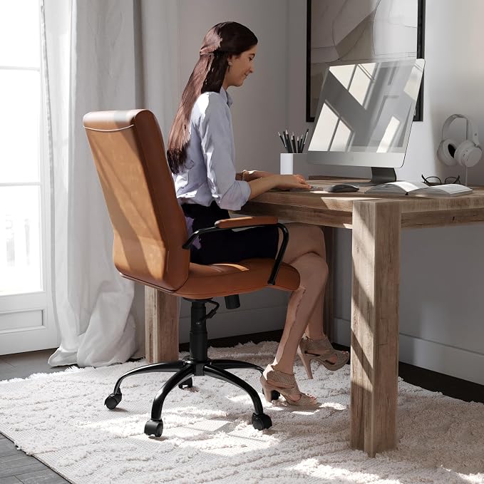 Flash Furniture Mid-Back LeatherSoft Executive Office Chair, Brown/Black | 360° Swivel, Height Adjustable, Commercial Grade - Image 7