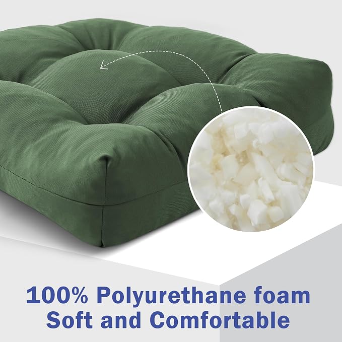 IPYNBAP Outdoor Chair Cushions Set of 2, Patio Chair Cushions with Ties, 19x19+5” Tufted Outdoor Seat Cushions, Waterproof Patio Furniture Cushions, Outdoor Dining Chair Pads, Forest Green - Image 3