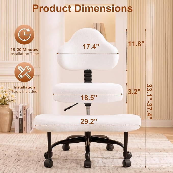 Criss Cross Legged Office Chair, ADHD Chair with Wider Footrest and Wheels | Ergonomic cross legged chair with lumbar support, 360° swivel and Adjustable Height, Kneeling Chair for Meditation, Yoga - Image 2