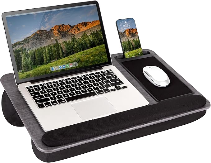 LAPGEAR Home Office Pro Lap Desk - Gray Woodgrain, Fits 15.6” Laptops by LapGear