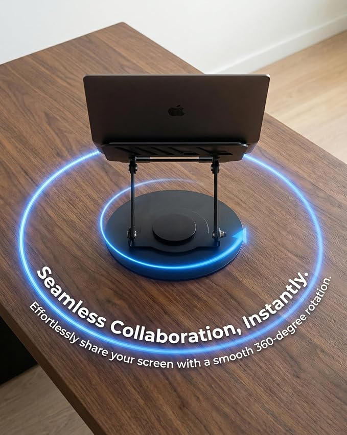 Compatible 360° Rotating Adjustable Laptop Stand, Fully Foldable Dual Rotary Shaft Laptop Riser Portable Standing Desk, Fits MacBook & All 10-15 Inch Laptops - Black - Image 6