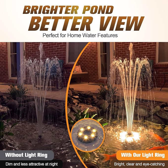 12V Submersible LED Fountain Light Ring, Warm White, 1 Pack | 6 LED Underwater Fountain Lights, 1/2" Water Hose Adapter, 59in Cable for Fountain, Waterfall & Water Features, w/o AC Plug - Image 3