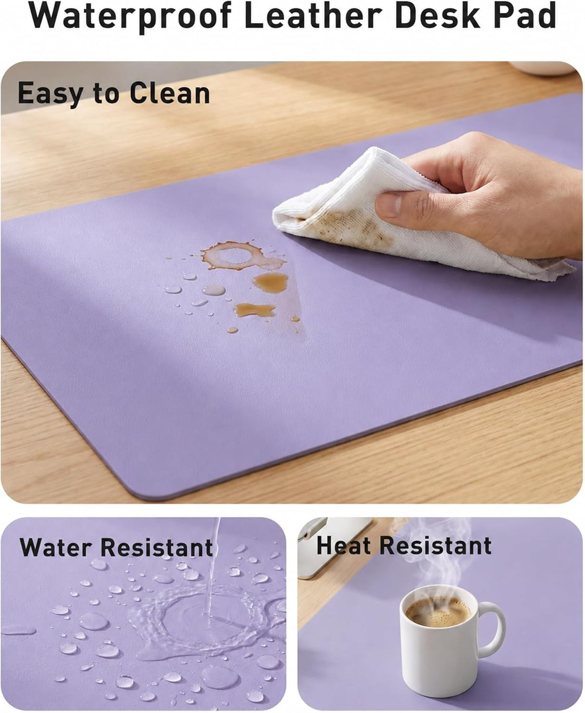 Aothia Faux Leather Desk Mat Mouse Pad, 63" x 24", Light Purple - Image 7