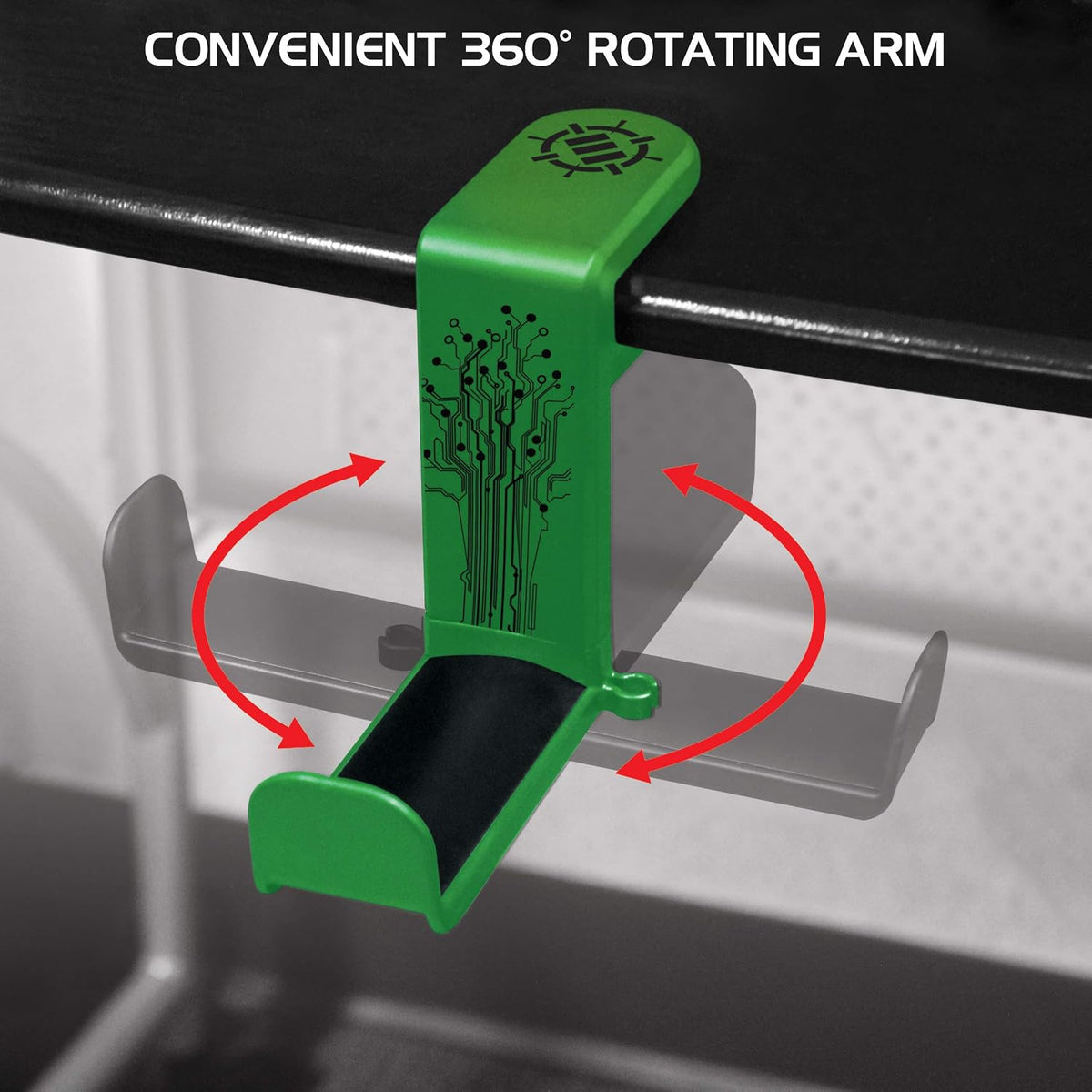 ENHANCE PC Gaming Headphone Holder - Desk Headphone Hanger Esports Headset Holder with Adjustable 360 Rotation, Under Desk Hook Clamp, Universal Fit - Built in Cable Clip Organizer - Green - Image 4