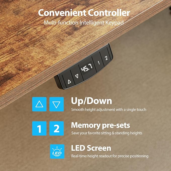 Agilestic 48*28 Inch Height Adjustable Electric Standing Desk, Rustic Brown | Sit Stand Up Computer Desk, Extra Wide desktop, Memory Presets, Stable Steel Frame,154 lbs, Easy Assembly, Splice Board - Image 7