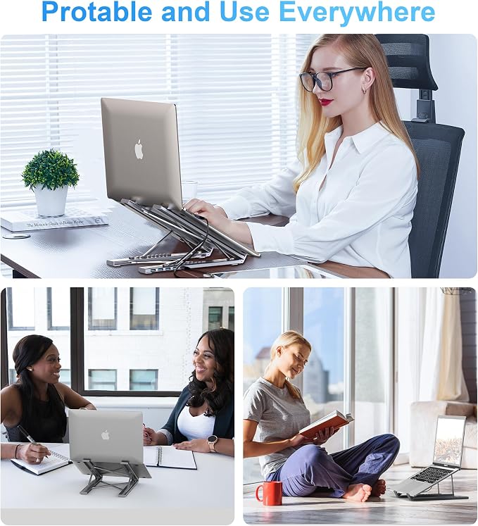 M61 USB C to USB Hub Portable Laptop Stand, Aluminum 4 Ports USB3.0 Multiport Adapter Adjustable Laptop Docking Station Stand Compatible with MacBook Pro/Air, Chromebook, Keyboard, Mouse, HDD - Image 7