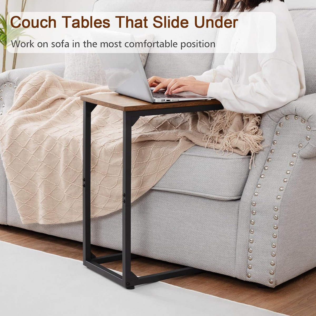AMHANCIBLE C Shaped End Table Set of 2, Couch Side Table that Slide Under - Image 4