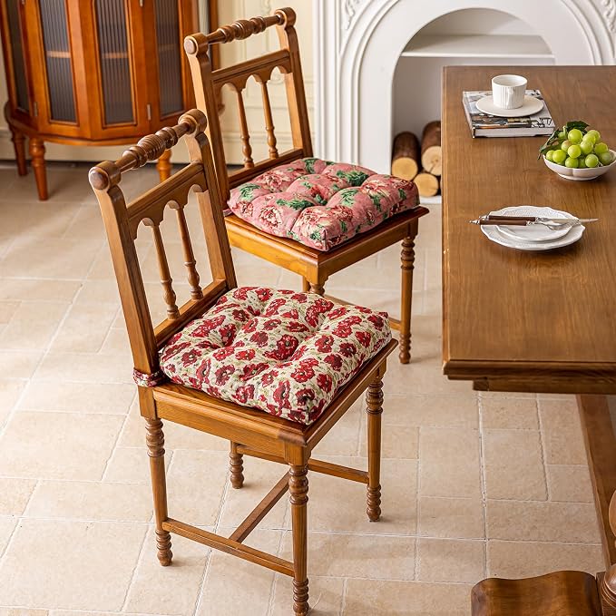 vctops Farmhouse Floral Print Chair Cushions with Ties U-Shaped Soft Comfortable Chair Pads Non Slip Seat Cushions for Indoor Dining Room and Kitchen Chairs (Flower C,16"x16") - Image 4