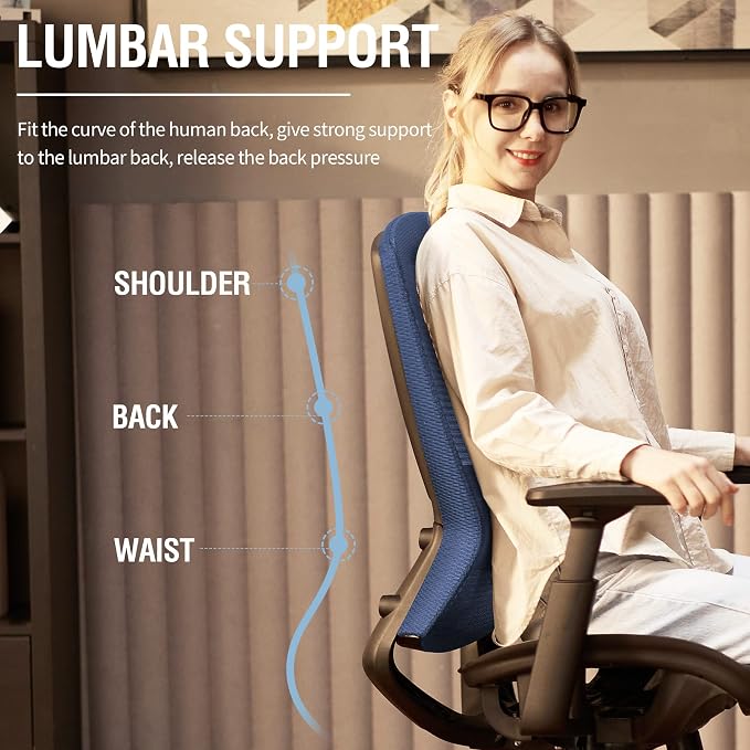 Mesh Office Chair,Ergonomic Computer Desk Chair,Sturdy Task Chair- Adjustable Lumbar Support & Armrests,Tilt Function,Comfort Wide Seat,Swivel Home Office Chair (Blue) - Image 5