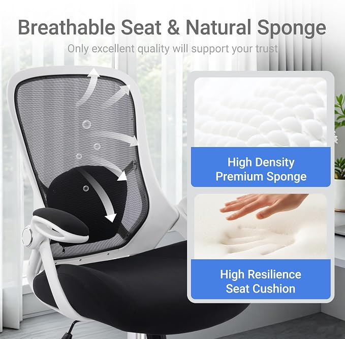 400lbs Heavy Duty Office Chair, Computer Desk Chair(White&Black) | Office and Home, 5" Thickened Seat, Ergonomic with Adjustable Armrests, Mesh Executive Chair - Image 4