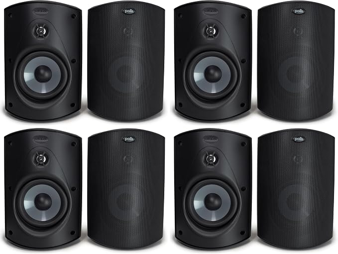 Polk Audio Atrium 6 All-Weather Outdoor Speakers with Bass Reflex Enclosure (Pair, Black), Broad Sound Coverage, Speed-Lock Mounting System (Pack of 4) by PolkAudio