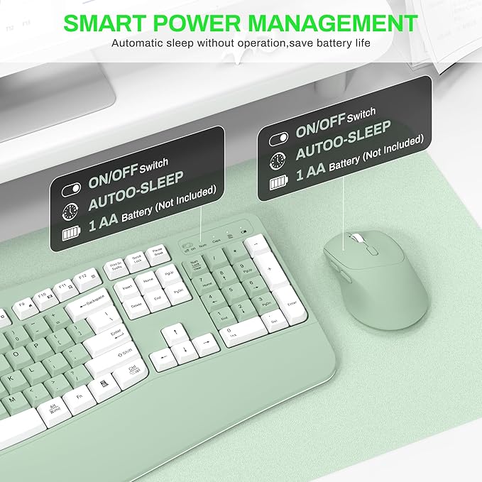 Wireless Keyboard and Mouse Combo,2.4G Ergonomic Wave Keys(Avocado Green-A) | Full Size Cordless Keyboard with Wrist Rest,3-Level DPI Ergonomic Mouse for Office and Home,Windows/Mac OS/Desktop/Laptop/PC - Image 5