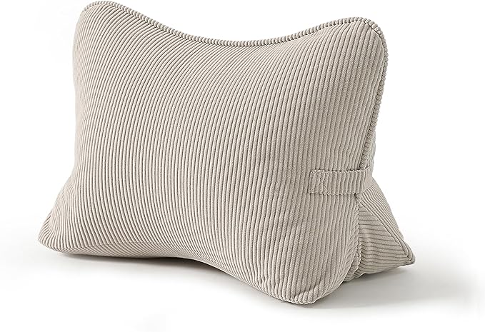 Pat. Pend. Corduroy Lumbar Support Back Pillow for Watching TV, Reading & Gaming, Ergonomic Triangle Support Cushion for Sofa, Armchair & Bed Sitting, Removable Washable Cover, Beige Gray by Ailuteie