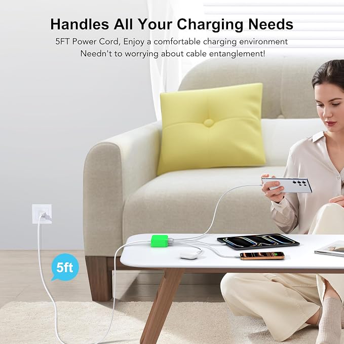 USB C Charger Block, GaN Fast USB Charging Station Hub with 100W Max 6-Port | 3 USB-C & 3 USB-A Compact Desktop Charger for Home Office, PD20W USB Power Strip for iPad iPhone 17 16 15 14 Pro Max Galaxy - Image 8