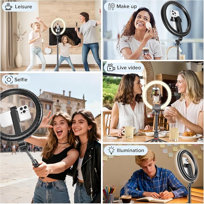 10" Ring Light with Stand 90'' Tall for iPhone & Android, Light with Tripod | Selfie Light with Extendable Tripod Stand, Phone Holder, Remote for YouTube, Makeup,TIKTok, Vlogging - Image 7