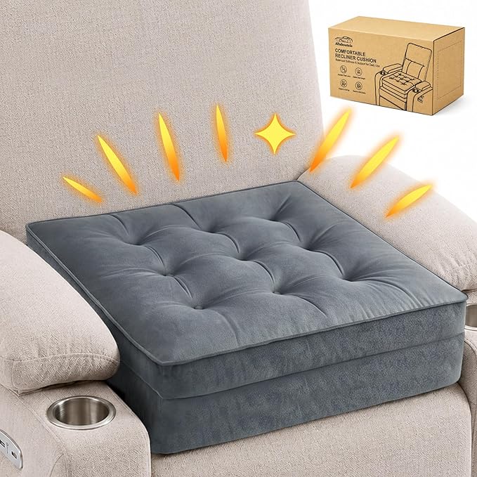 Allaboutsla Recliner Seat Cushion, 20x20x5 Lift Chair Cushion for Elderly | Thick Dual-Layer Recliner Cushion Adds Height, Comfy Recliner Cushions for Long Sitting, Non-Slip Chair Pad for Recliner Gray by Allaboutsla