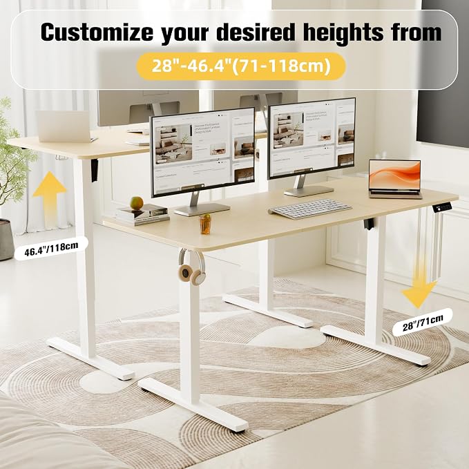 55"x24" Standing Desk, Adjustable Sit-Stand Home Office, Oak | Electric Adjustable Standing Desk, Sit to Stand Computer Office Desk with Splice Board, Memory Preset, Lifts 28''-46.5" - Image 4