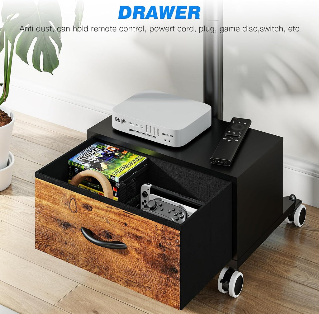 Rfiver Mobile TV Cart with Wooden Drawer for 27-60 Inch TVs (Brown) - Image 7