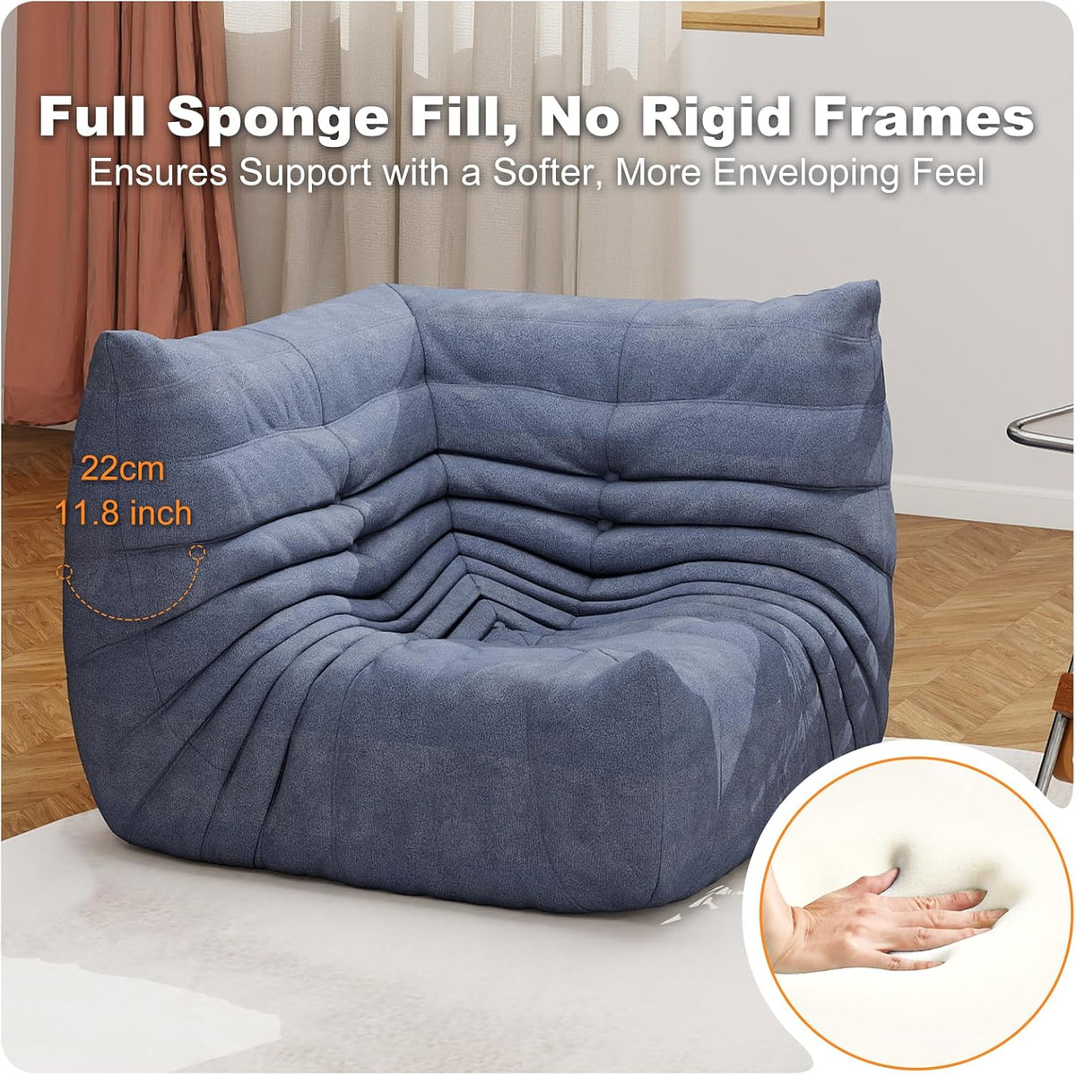 Full Foam Corner Chair, Bean Bag Floor Couch for Adults, Waterproof Fabric - Image 9