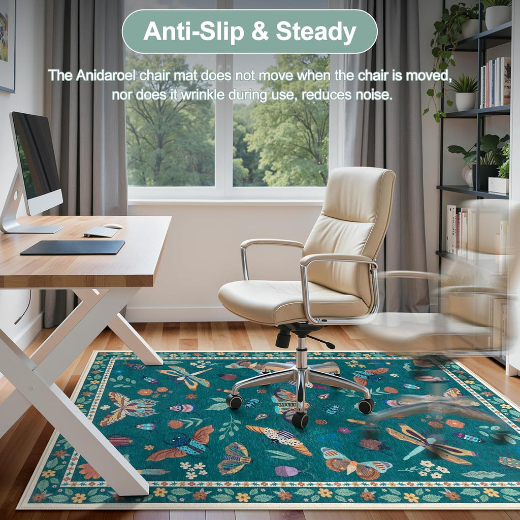 48"x60" Office Chair Mat for Hardwood Floor/Tile, Anti-Slip Desk Rug for Offices, Insect Print Dark Green Office Rugs for Rolling Chairs, Low Plie Gaming Chair Mat for Hardwood - Image 6