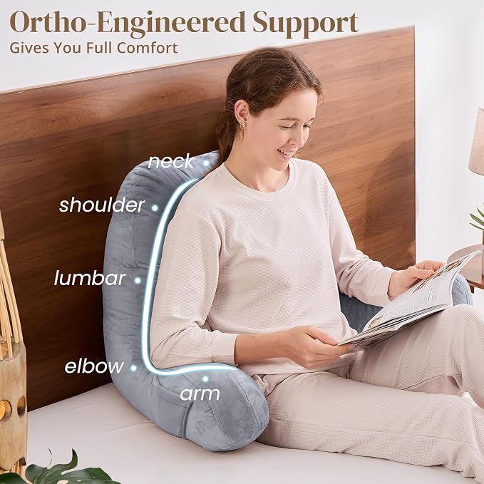 Sasttie Reading Pillow for Bed, Back Pillow for Sitting Up, Dark Grey | 23" Backrest Support Cushion for Couch, Sofa, and Floor, Dorm Essentials, OEKO-TEX, Adjustable Down Alternative Fill - Image 4