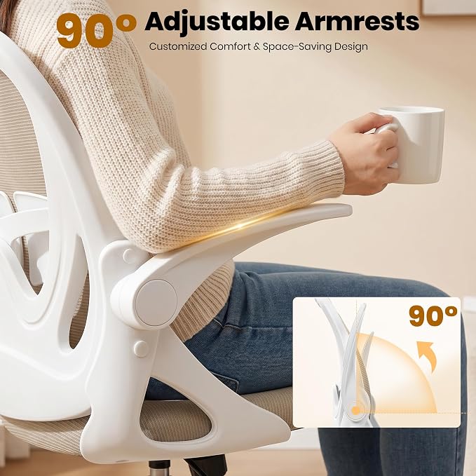 Drafting Chair Tall Office Chair with Flip-up Armrests Executive Ergonomic Computer Standing Desk Chair with Lumbar Support and Adjustable Footrest Ring（Khaki） - Image 9