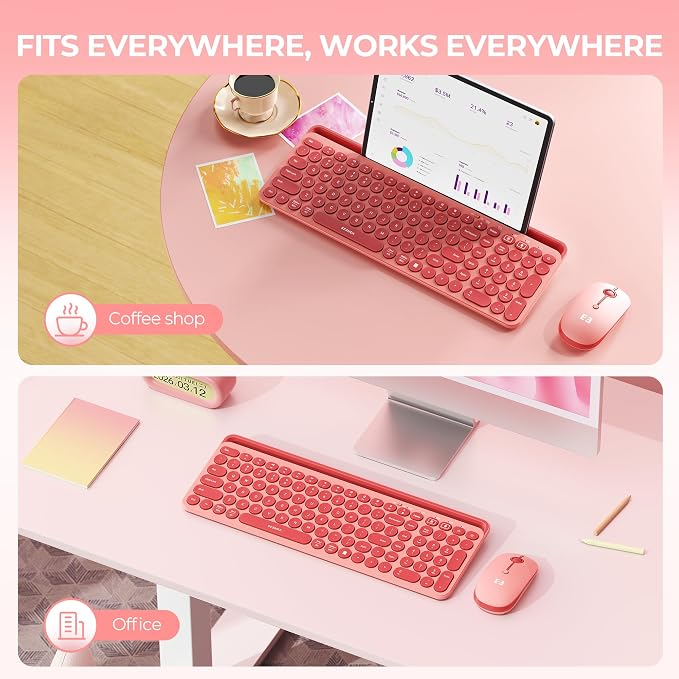 seenda CTU-301 Bluetooth Keyboard and Mouse Combo for iPad,Coral Pink | Bluetooth+2.4G combo with tablet holder, full-size keys and quiet clicks for iPad, iPhone, Mac, Windows and Android. - Image 8