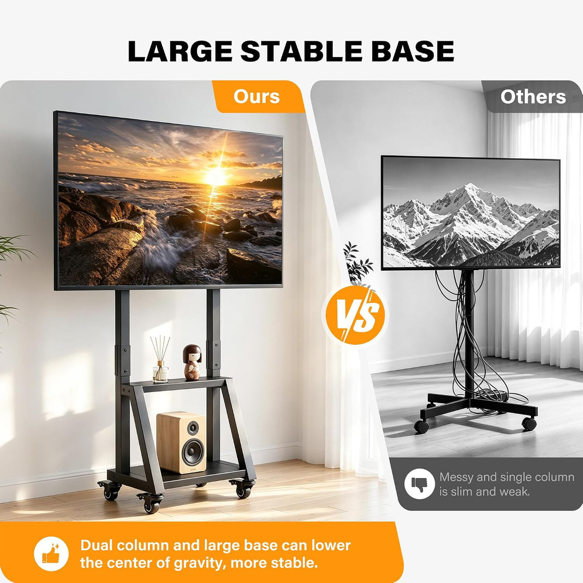 Heavy Duty TV Carts on Wheels for 23-50" TVs Rolling Floor Stand - Image 2