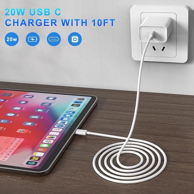 iPhone 17 16 15 Charger Fast Charging USB C Charger Type C Chargers Block | Extra Long 10FT Cable with 3Pack PD 20W USB C Charger Blocks for iPhone 17/17 Pro/17 Pro Max/16/16 Pro/16 Pro Max/15 - Image 5