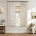 Hokibero Cream Pinch Pleated Linen Curtains 60 Inch Long for Living Room | Beige Light Filtering Semi Sheer Curtain,Back Tab Hooks Rings,Farmhouse Textured Privacy Drapes for Bedroom Window,2 Panels by Hokibero