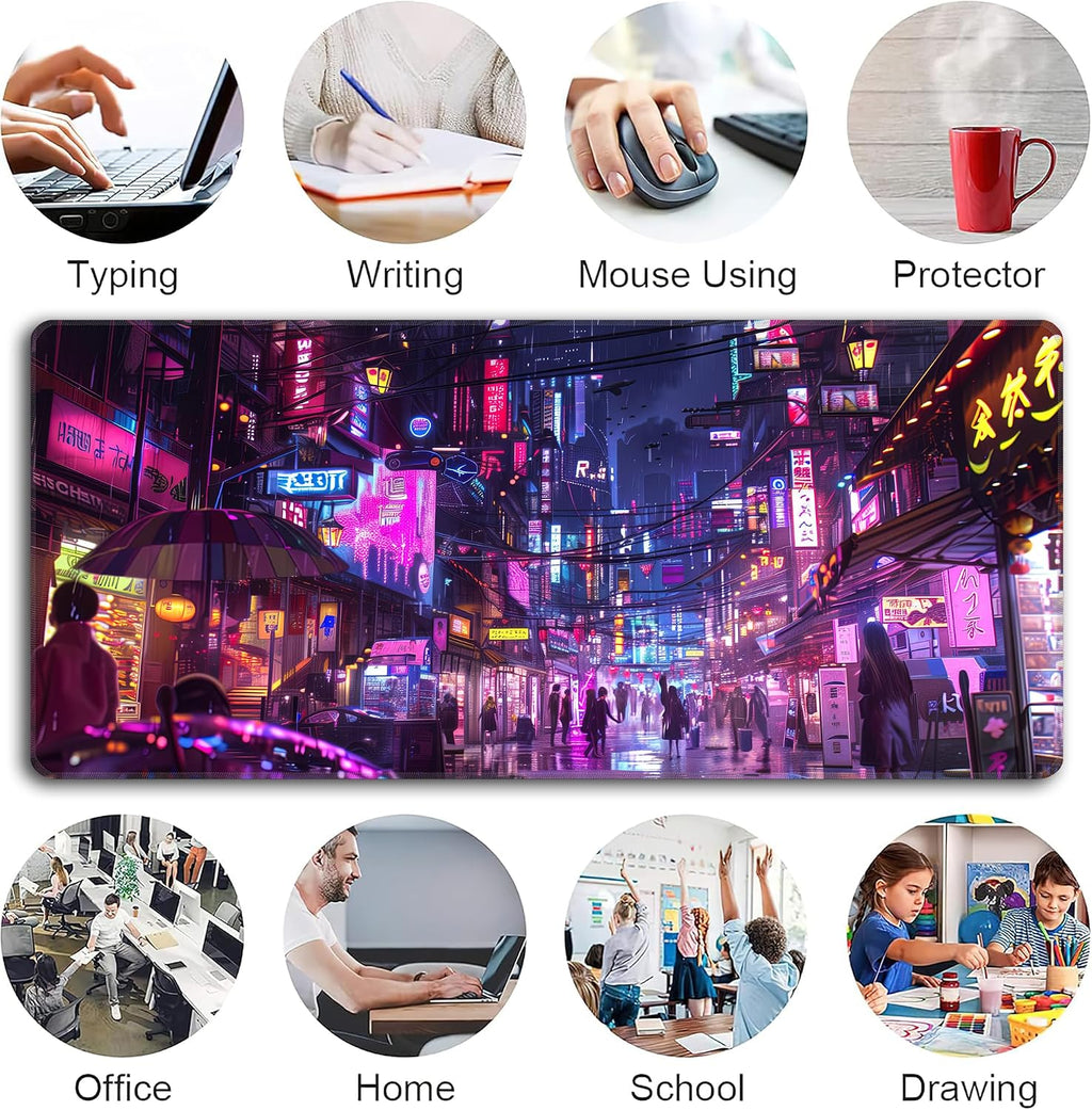 Cyberpunk Mouse Pad,XXL 35.4"x15.7" Big Gaming Mousepad,Japanese Streets Large Extended Mouse Mat,Non-Slip Rubber Base Waterproof with Stitched Edges for Gaming Office Home - Image 6