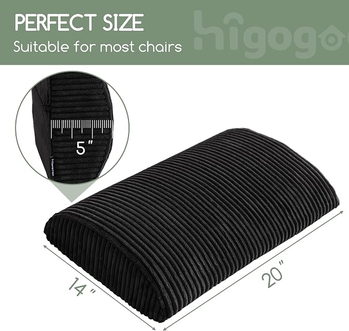 HIGOGOGO Lumbar Support Pillow for Recliner Chair/Accent Chair/Couch, Large Memory Foam Back Support Cushion for Elderly, Recliner Cushions for Back Rest, Pain Relief, Reading, Washable Cover, Black - Image 2