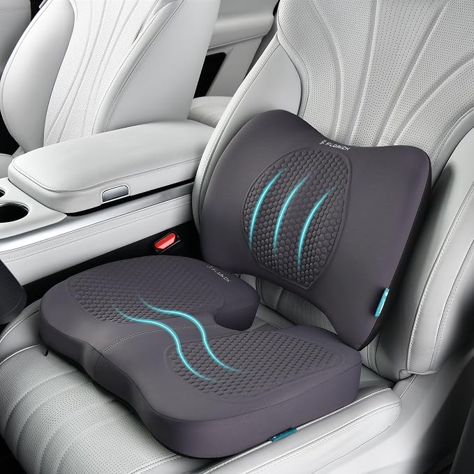 Car Seat Cushion and Back Support for Office Chair Memory Foam Chair Cushions Pressure Relief Seat Pads with Gel Massage Point Lumbar Support Relief Sciatica & Tailbone (Light Grey) by FLORICH