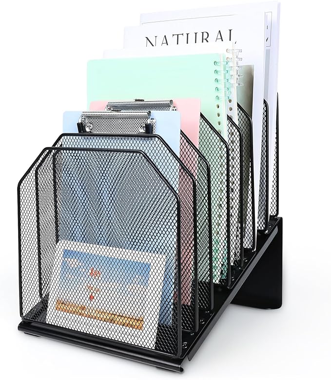 SUMMORO Inclined File Organizer for Desk, 7-Section Vertical File Holder | Office Desk Organizer Metal Rack File Folder, Wire Mesh Desktop Document Sorter, for Office School Classroom Home (Black) - Image 9