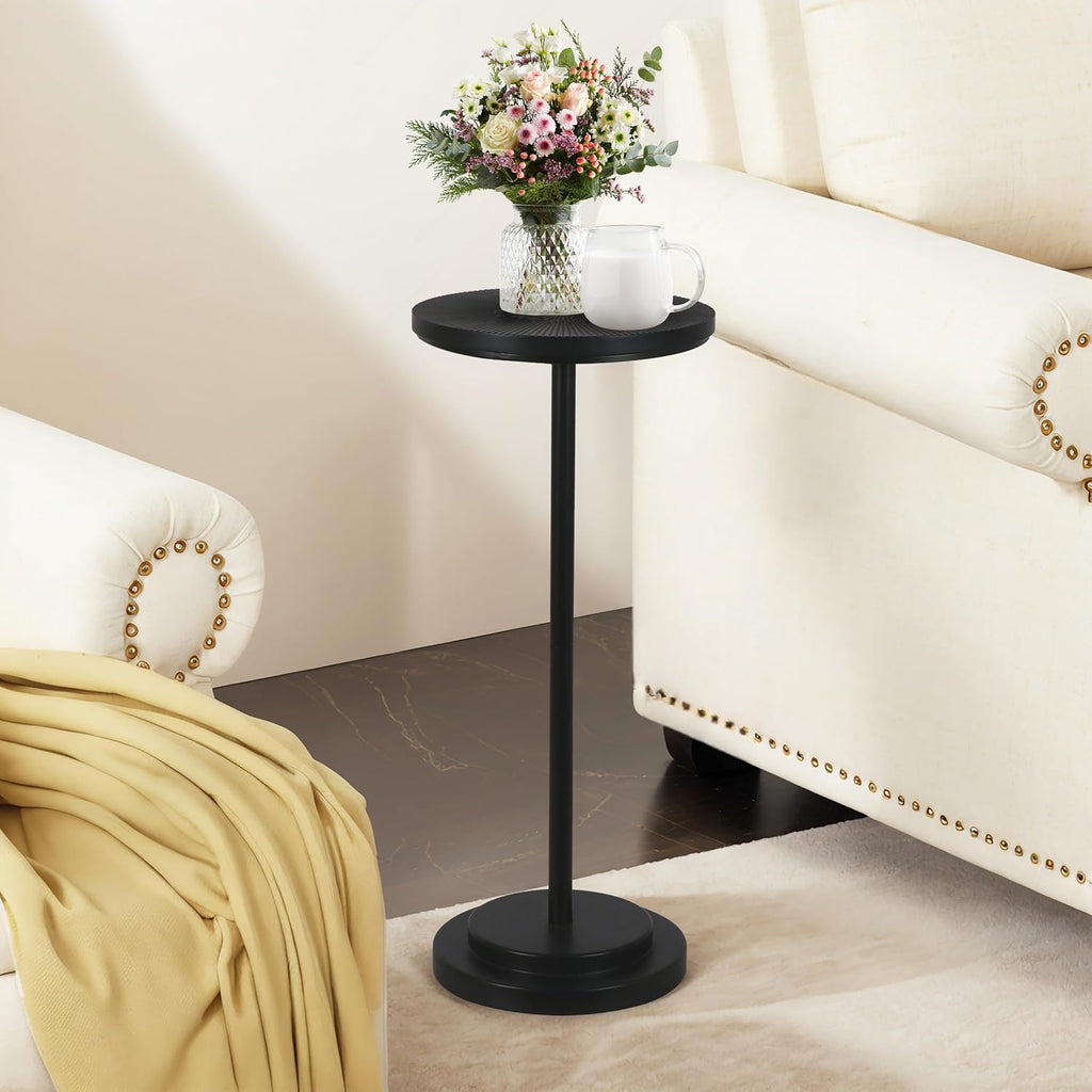 COVLON Drink Table Set of 2, Small Round Pedestal Side Table with Carved Top for Living Room, Bedroom, Small Space, Corners and Office, Black by COVLON