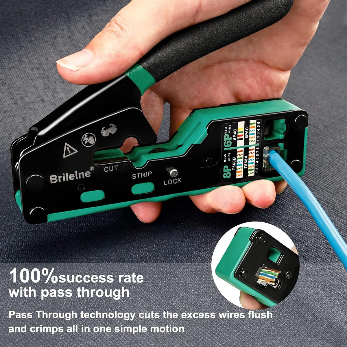 RJ45 Crimp Tool Pass Through Kit Ethernet Crimper Cat5 Cat5e Cat6 - Image 4