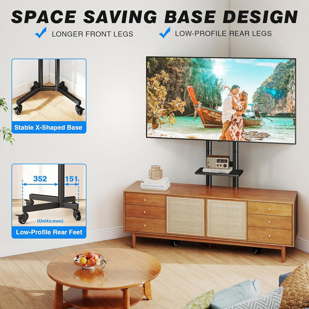 Portable Rolling TV Stand with Shelf for 32-85 in TVs up to 150 lbs - Image 7