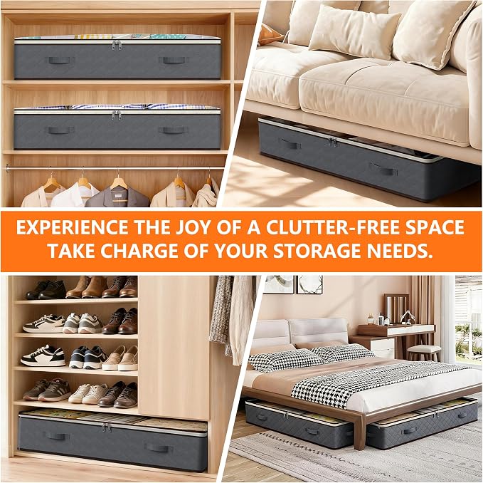 90L Under Bed Storage Containers,4-Pack Closet Organizer Storage Bins ,Grey | for Organization and Storage Clothes, Shoes, Blankets & Pillows,Visible Transparent Top Storage Bins with Lids - Image 7