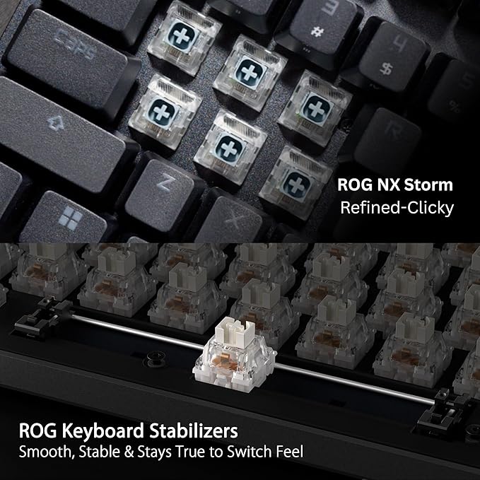 ASUS ROG Strix Scope II 96 Wireless Mechanical Gaming Keyboard – 96% Full-Size, Tri-Mode Connectivity, Hot Swappable Pre-lubed ROG NX Storm Clicky Switches, PBT Keycaps, RGB, PC/Mac Support - Black - Image 7