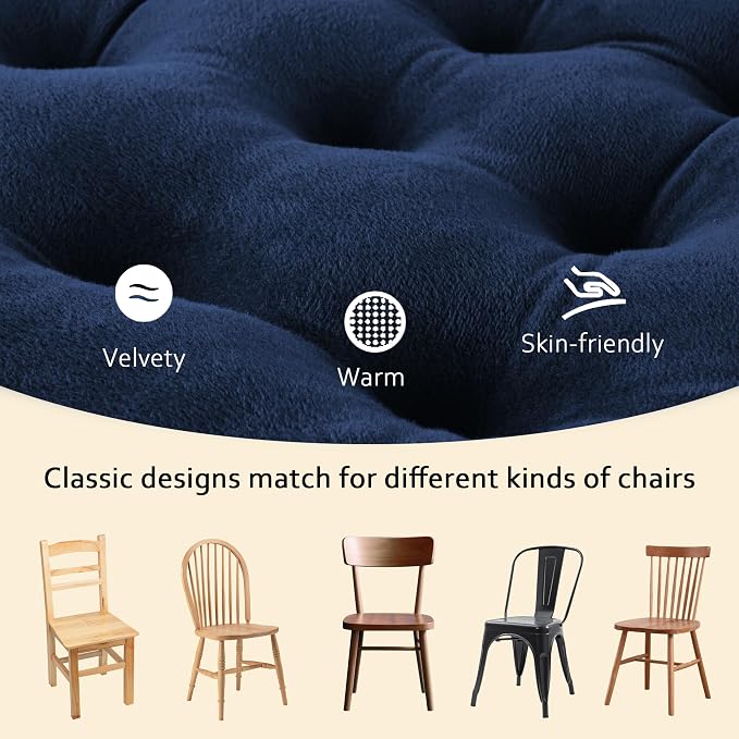 ELFJOY Set of 4 Square Chair Pads Indoor Seat Cushions Pillows with Ties Thick Soft Seat Cushion for Kitchen Dining Office Chair (18.8", Navy) - Image 6