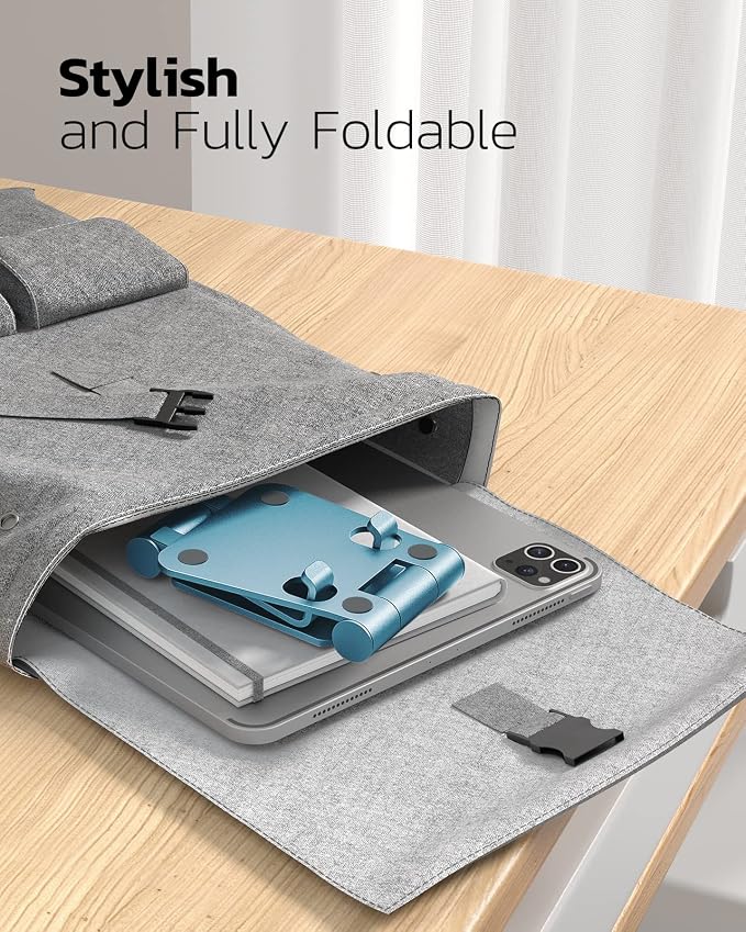 Nulaxy Full Aluminum Dual Folding Cell Phone Stand for Desk, Blue | Height Angle Adjustable, Portable, Anti-Slip Base, Fits 18mm Thick Case Smartphone, Nintendo Switch Desk Essential Accessory - Image 5