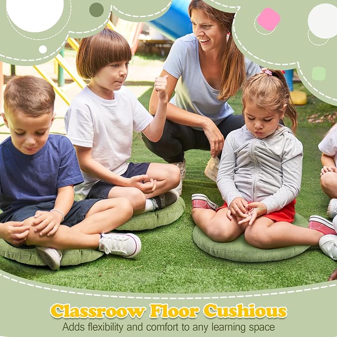 Fumete 8 Pcs Round Floor Cushions for Classroom Kids,Green | 16 Inch Diameter, Students Flexible Seating Pillows, Home Daycare School Reading Yoga Meditation, Soft Cushioned - Image 6