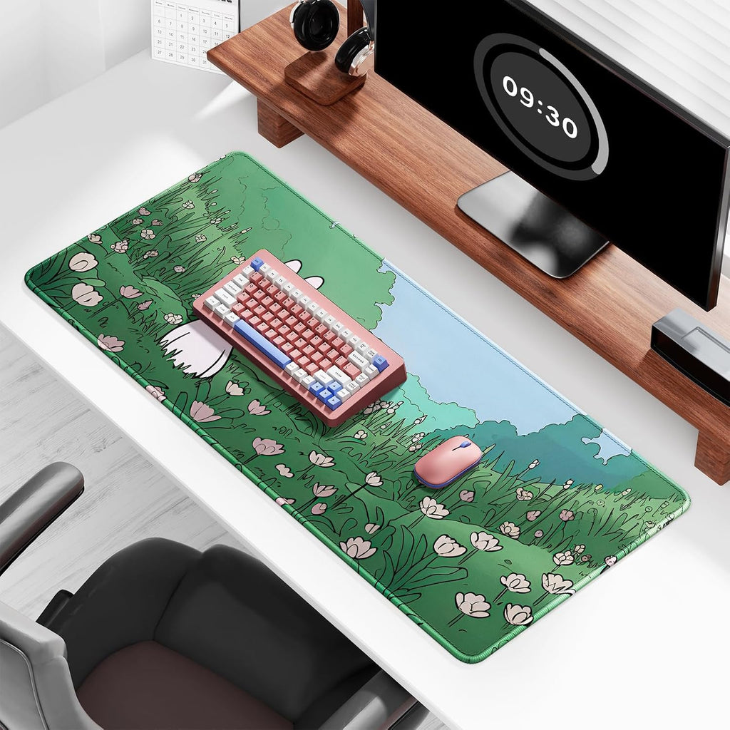 Ultra Large Gaming Mousepad, XXL Extended Full Size Desktop Matt for Keyboard, Laptop & Computer, 35.5 x 15.7 in, Anime Bunny Green Grass - Image 3