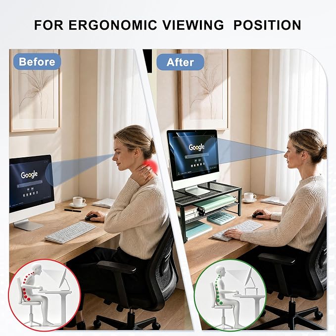 COSYAWN Metal Monitor Stand Riser, 2-Tier Desk Organizer for Laptop,1 Pack - Image 5