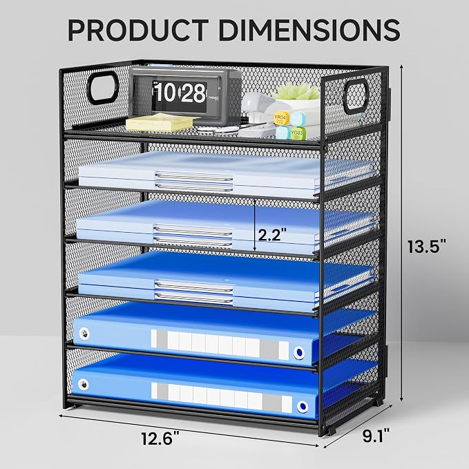 6-Tier Paper Organizer for Desk with Handle | Heavy Duty Metal File Organizer, Stackable Desktop Organizer for Office Supplies, Documents and Stationery Storage - Image 2