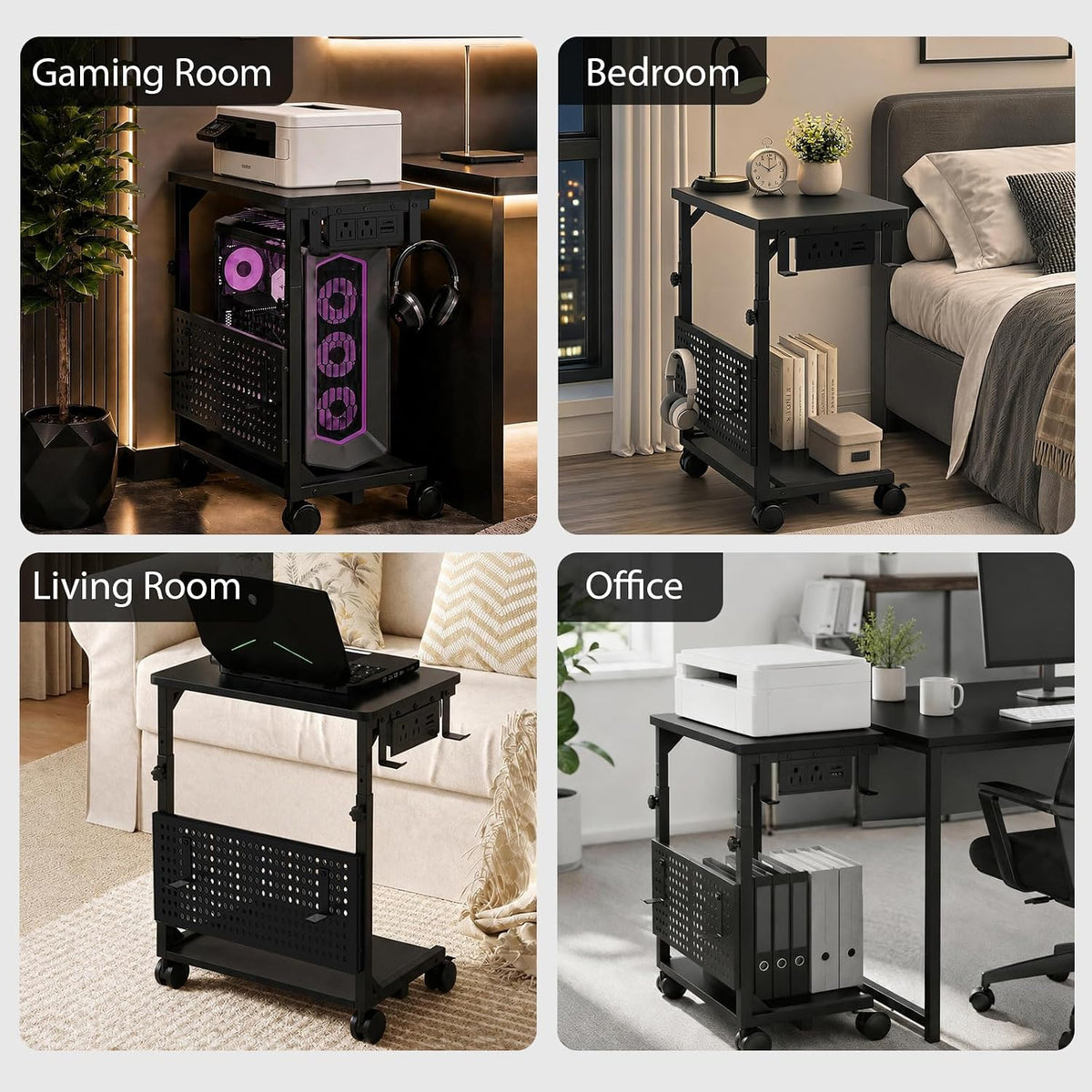 Adjustable Computer Tower Stand with Charging Station & Pegboard,Large - Image 9