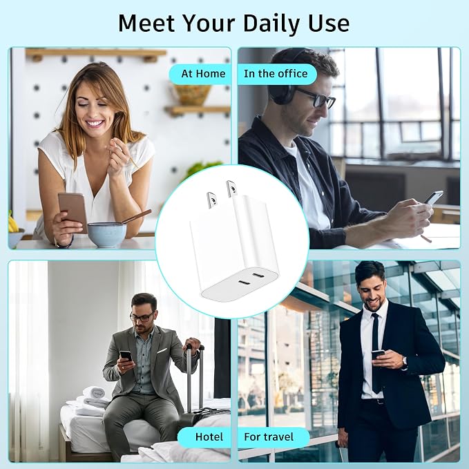 USB C Charger Block 3 Pack, Dual Port 20W Fast Wall Plug | 20W PD fast charging USB C block for iPhone 17 16 15 14 13 12 11, iPad Pro, iPad Air, AirPods and Apple Watch. (White) - Image 7