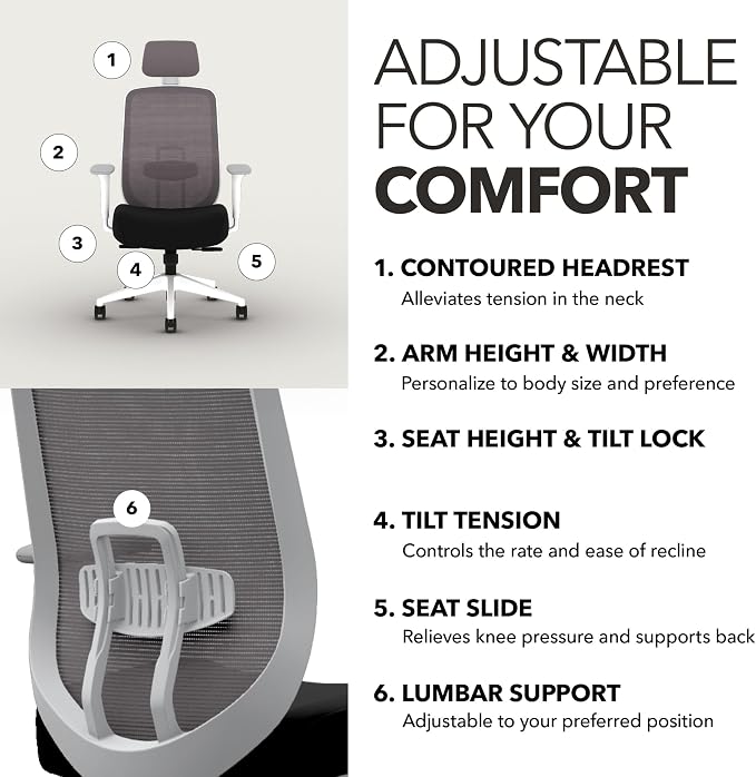 HON Altern Ergonomic Office Chair, Office Desk Computer Chair, Black | Mesh desk chair with lumbar support, headrest, seat slide, adjustable arms, computer chair for home office productivity - Image 3