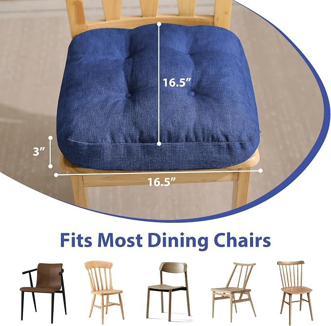 IASEAHK Chair Cushions, Dining Chair Cushions, Tufted Indoor Chair Pads, Set of 2, Navy Blue, 16.5'' x 16.5'' x 3.5'' - Image 3